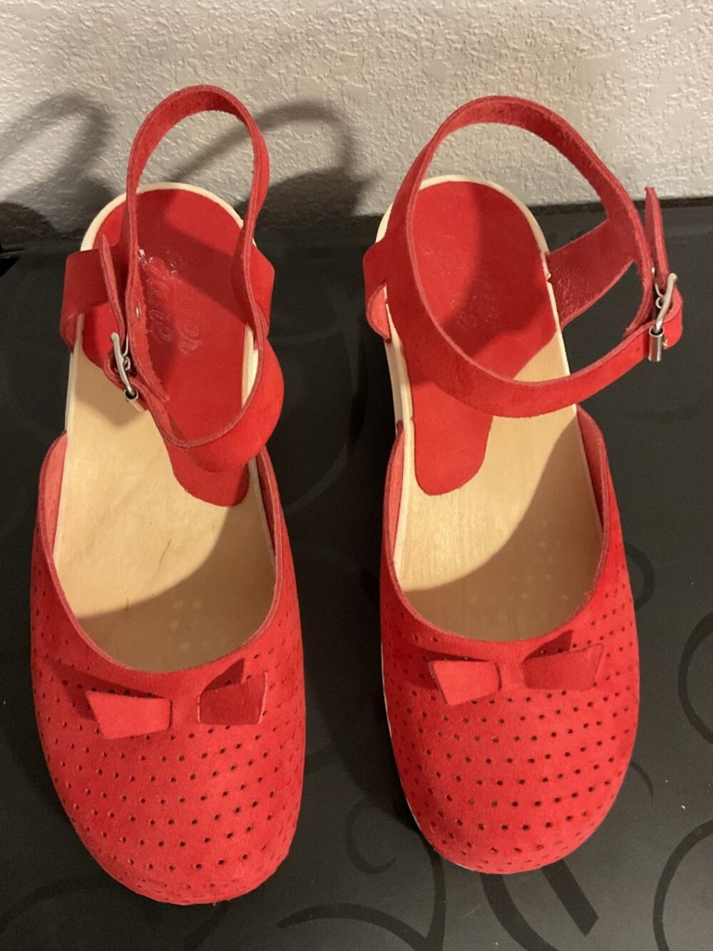 Red Suede Ankle-Strap Platform Sandals - Picture 4 of 16